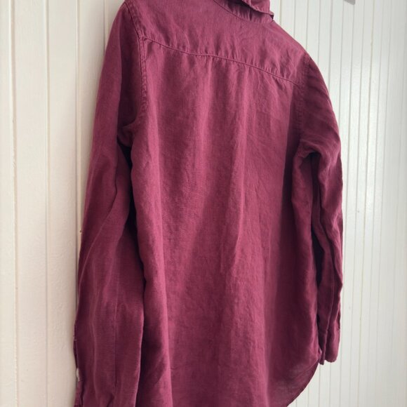100% Linen Garnet Red Button Down Shirt - Picture 9 of 13